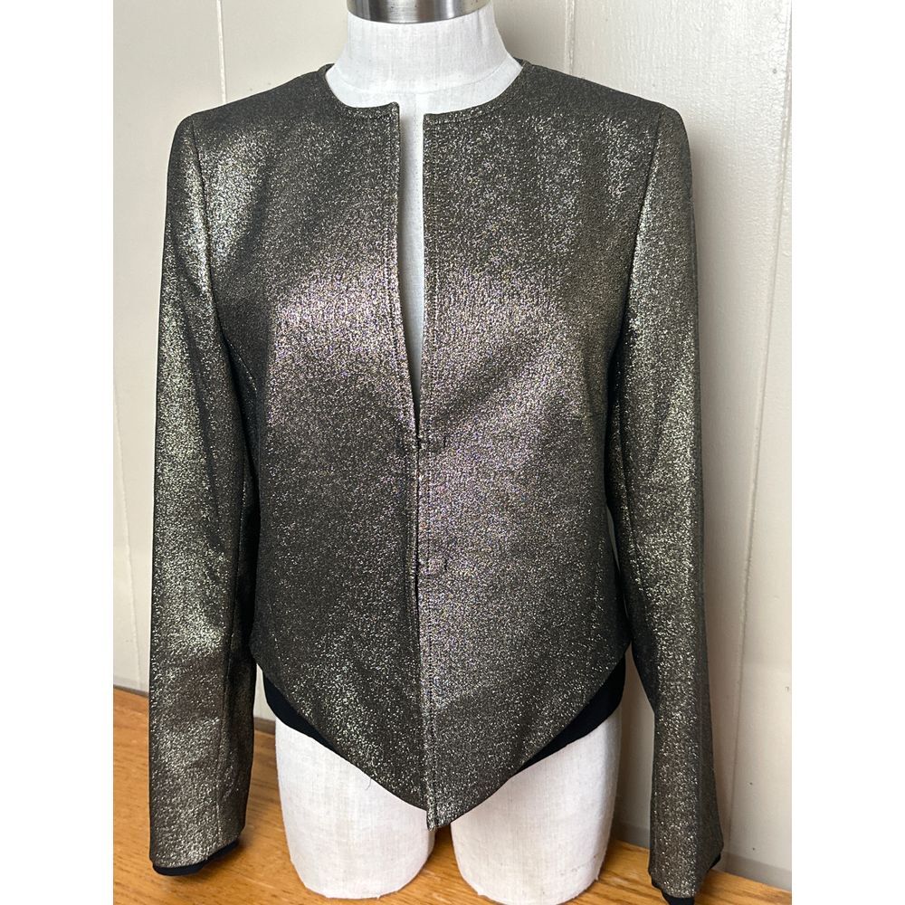 Akris punto Jacket Women's Size 10 Gold Lame Round Neck Blazer Coat